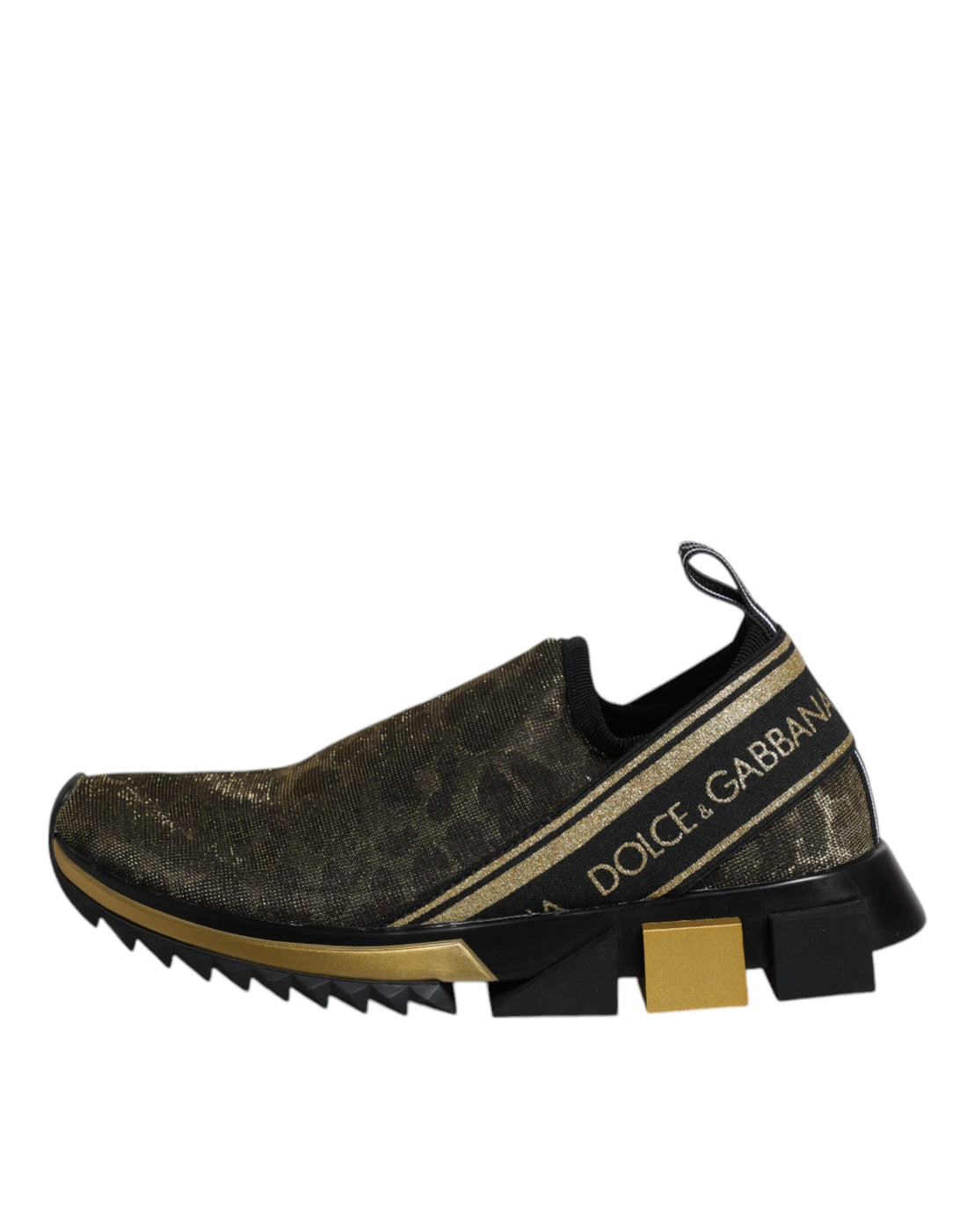 Dolce & Gabbana Gold Glitter Leopard Sorrento Sneakers Shoes