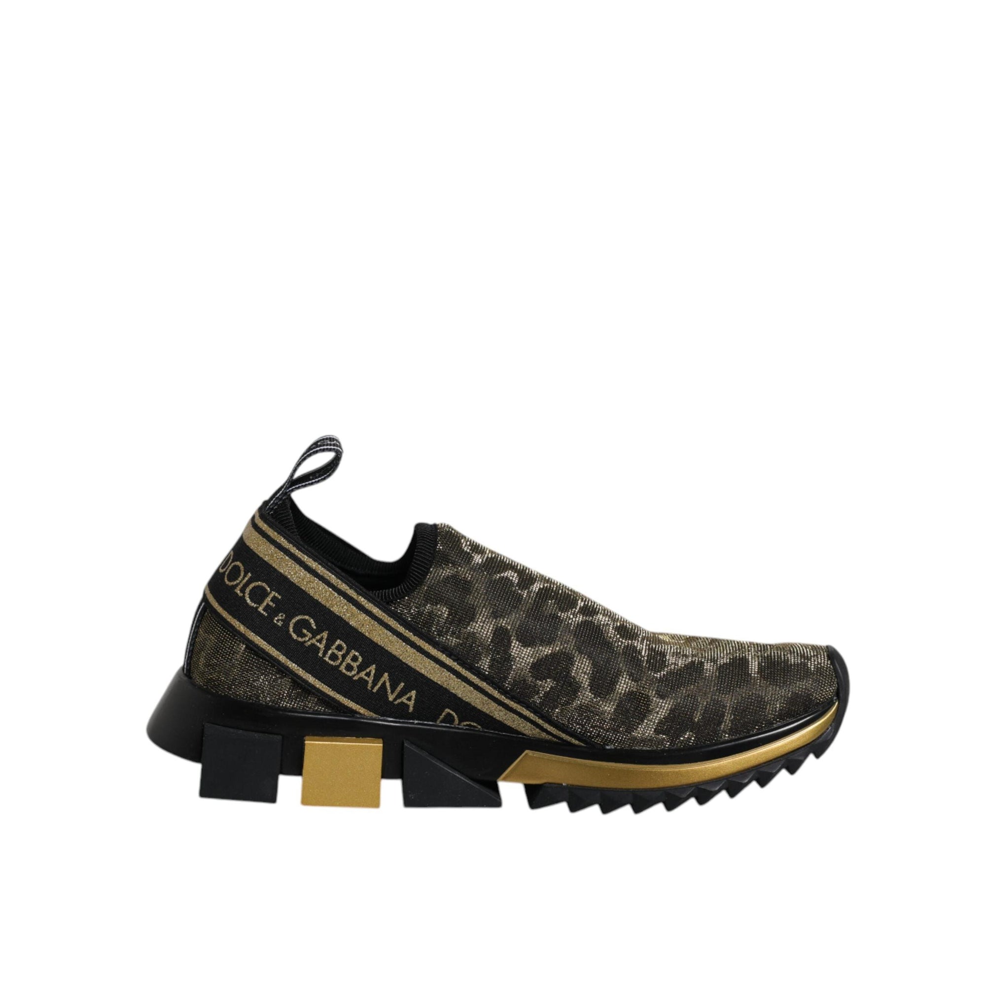 Dolce &amp; Gabbana Gold Glitter Leopard Sorrento Sneakers Shoes