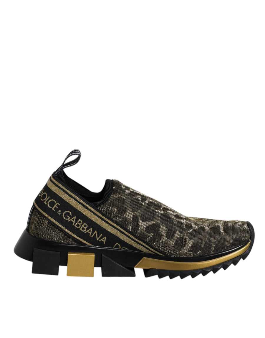 Dolce & Gabbana Gold Glitter Leopard Sorrento Sneakers Shoes