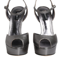 Dolce & Gabbana Silver Leather Platform Heels Sandals Shoes