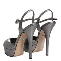 Dolce & Gabbana Silver Leather Platform Heels Sandals Shoes