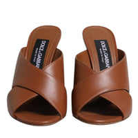 Dolce & Gabbana Maroon Logo KEIRA Leather Slides Sandals Shoes