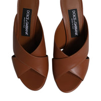 Dolce & Gabbana Maroon Logo KEIRA Leather Slides Sandals Shoes