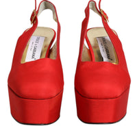 Dolce & Gabbana Red Platform Slingback Heels Sandals Shoes