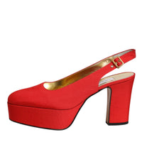 Dolce & Gabbana Red Platform Slingback Heels Sandals Shoes