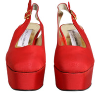 Dolce & Gabbana Red Platform Slingback Heels Sandals Shoes