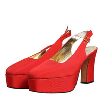 Dolce & Gabbana Red Platform Slingback Heels Sandals Shoes