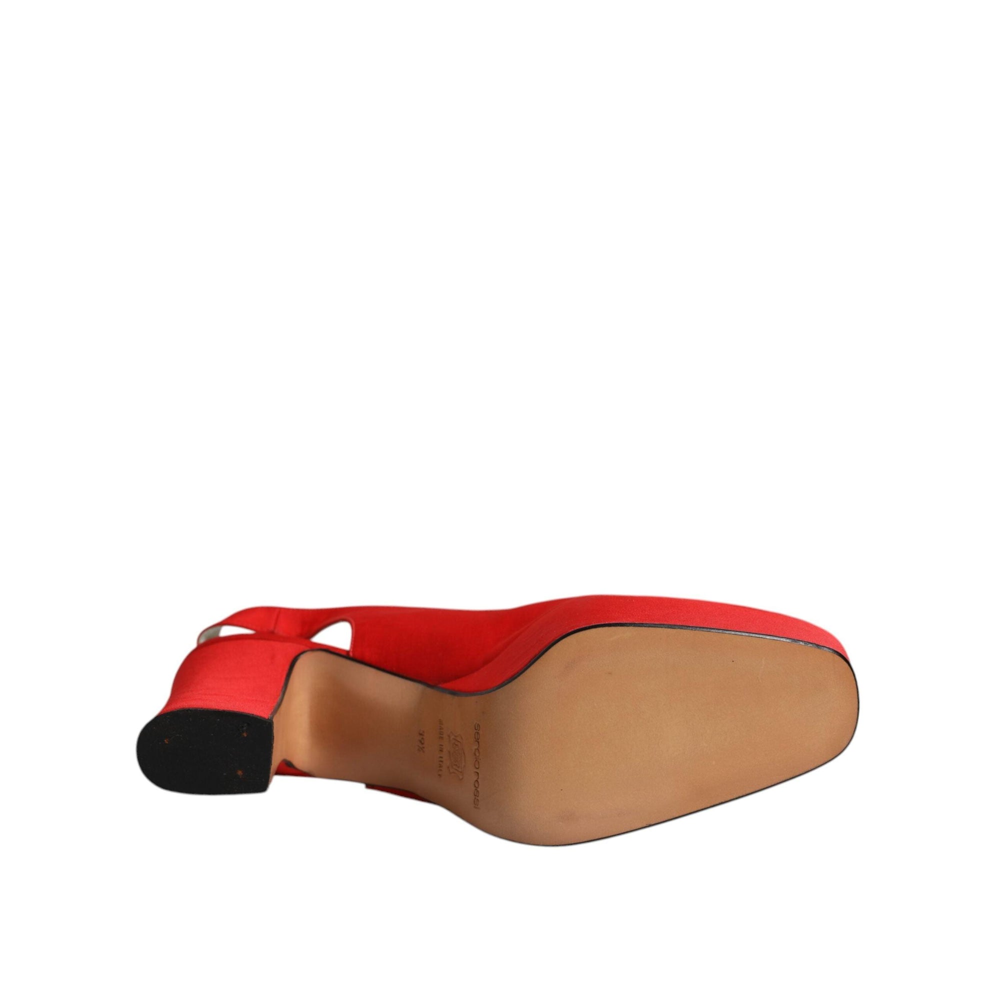 Dolce &amp; Gabbana Red Platform Slingback Heels Sandals Shoes