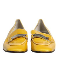 Dolce & Gabbana Yellow Leather Logo Plaque Slip On Mocassin Shoes