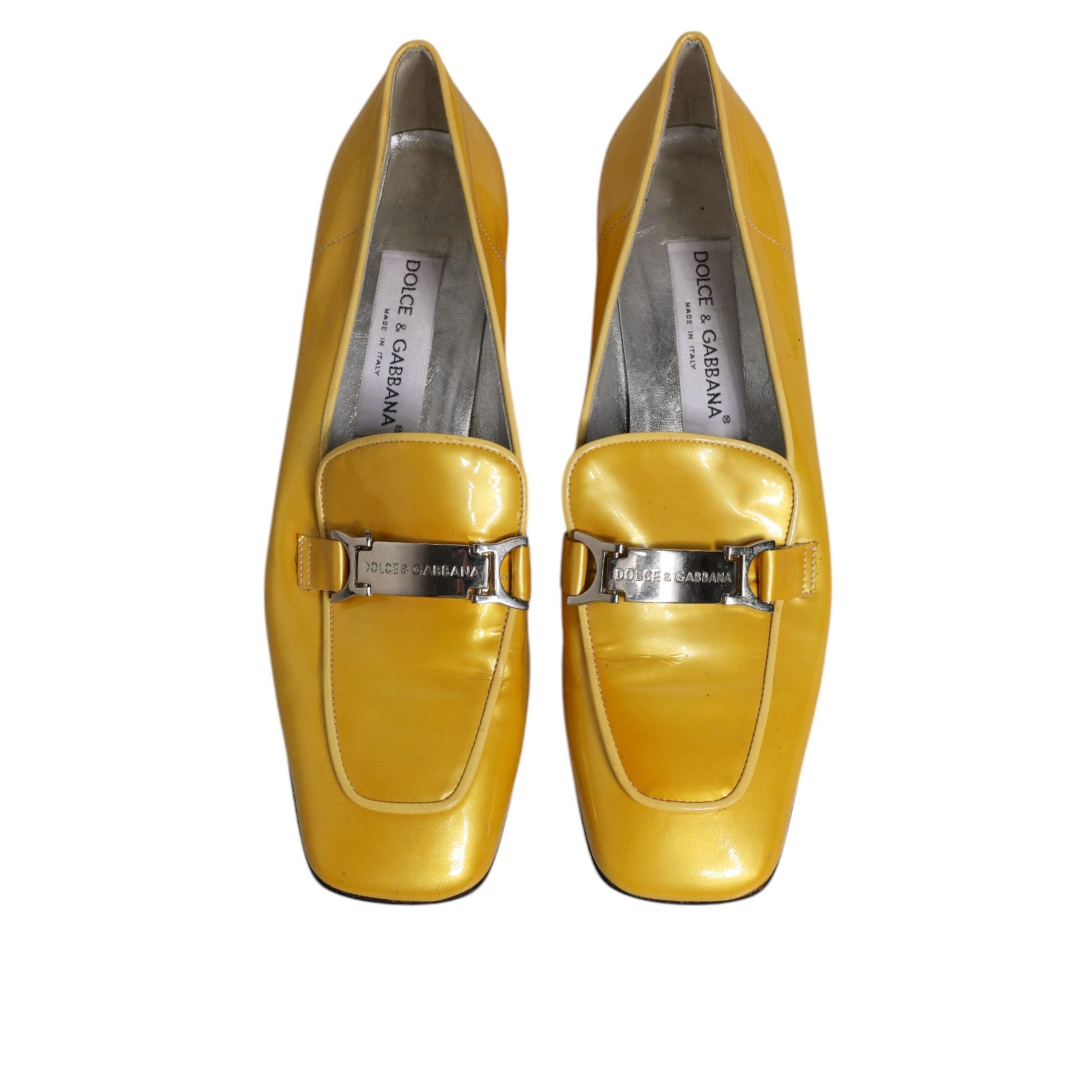 Dolce &amp; Gabbana Yellow Leather Logo Plaque Slip On Mocassin Shoes