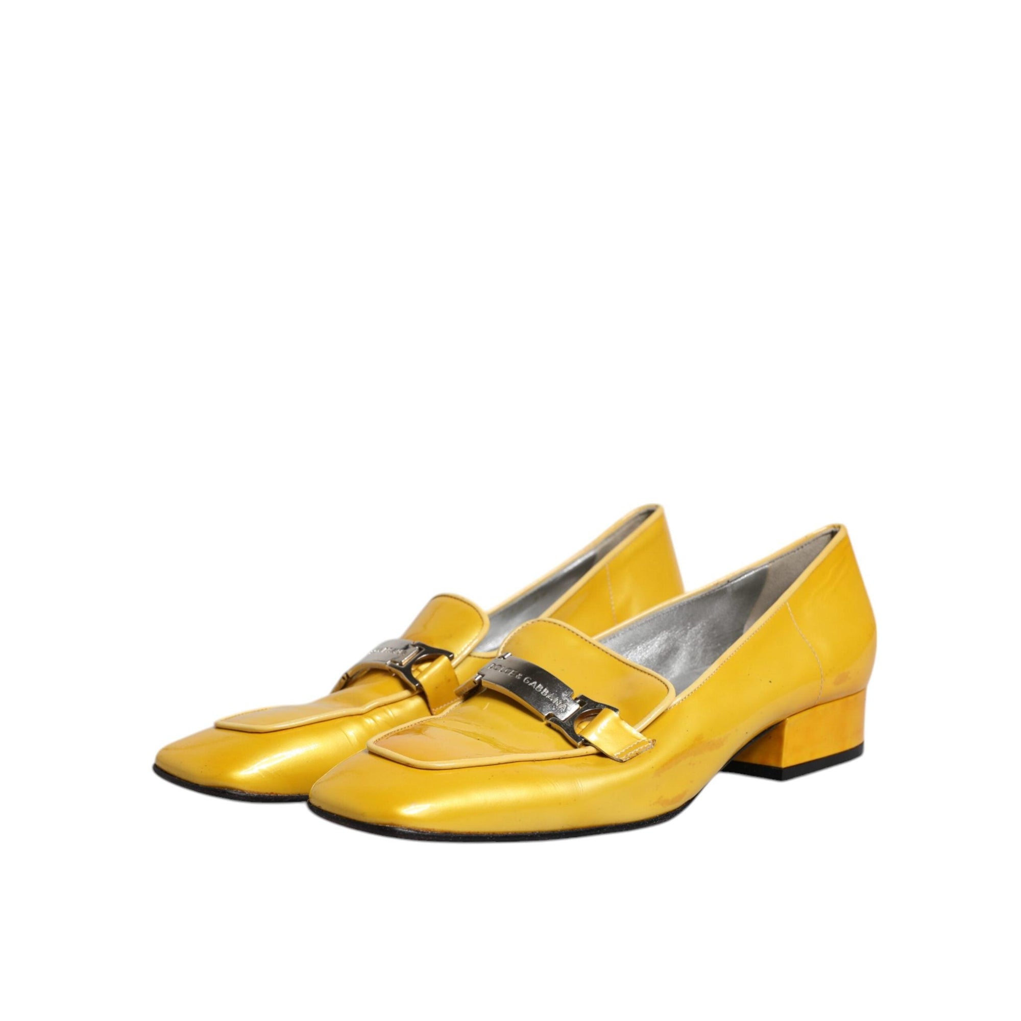 Dolce &amp; Gabbana Yellow Leather Logo Plaque Slip On Mocassin Shoes