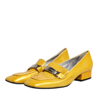 Dolce & Gabbana Yellow Leather Logo Plaque Slip On Mocassin Shoes