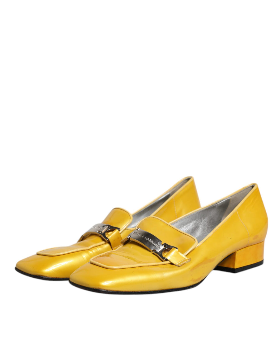 Dolce & Gabbana Yellow Leather Logo Plaque Slip On Mocassin Shoes