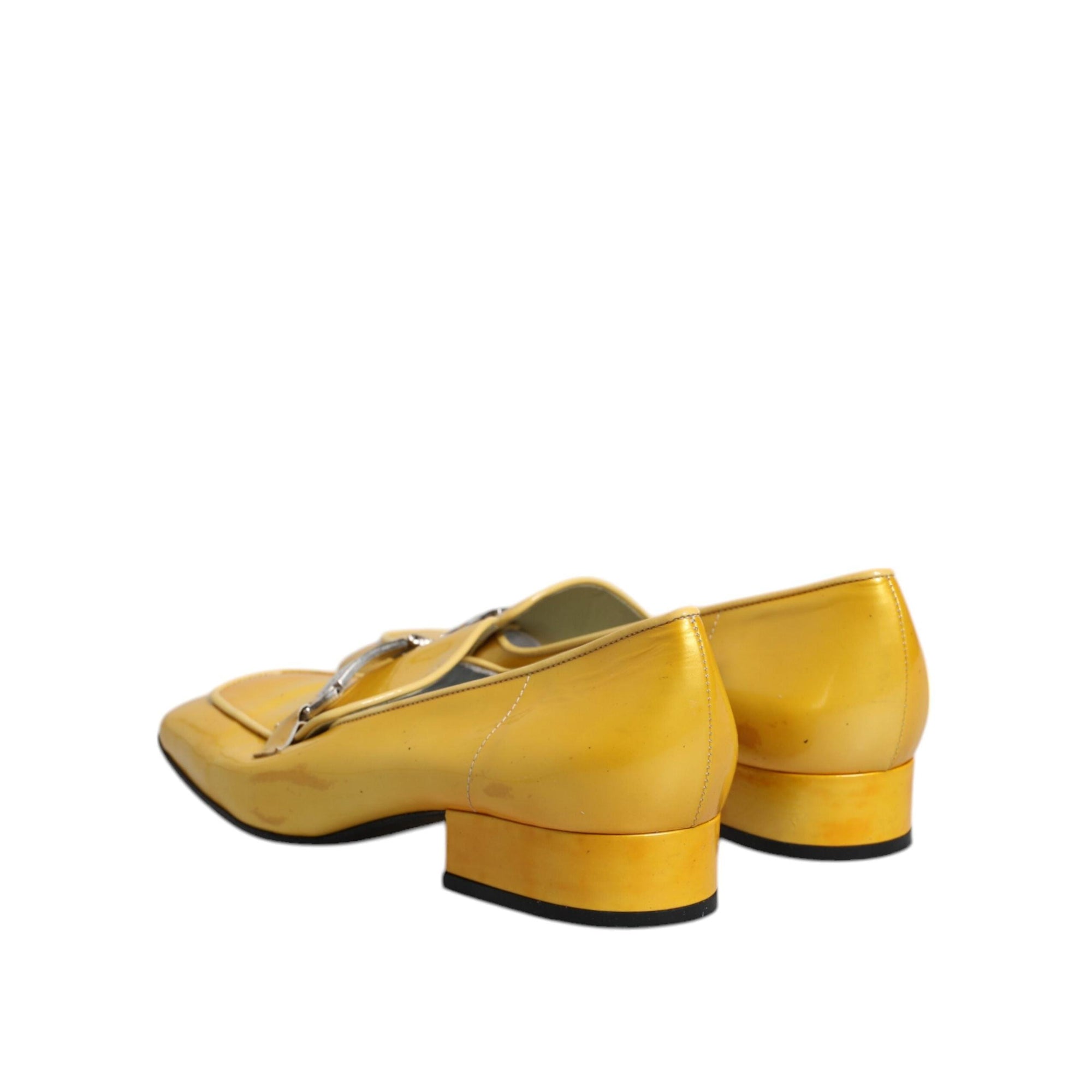 Dolce &amp; Gabbana Yellow Leather Logo Plaque Slip On Mocassin Shoes