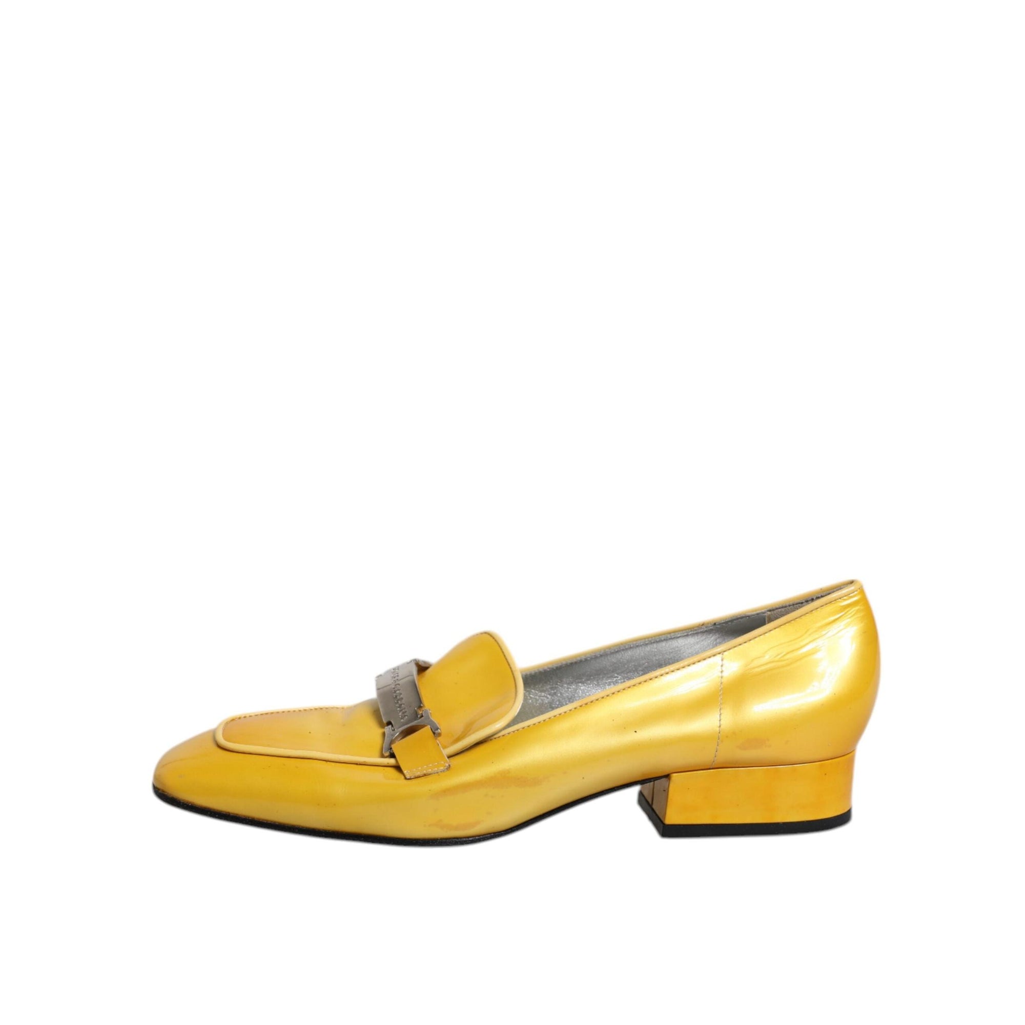Dolce &amp; Gabbana Yellow Leather Logo Plaque Slip On Mocassin Shoes