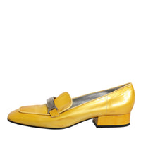 Dolce & Gabbana Yellow Leather Logo Plaque Slip On Mocassin Shoes