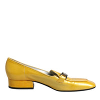 Dolce & Gabbana Yellow Leather Logo Plaque Slip On Mocassin Shoes