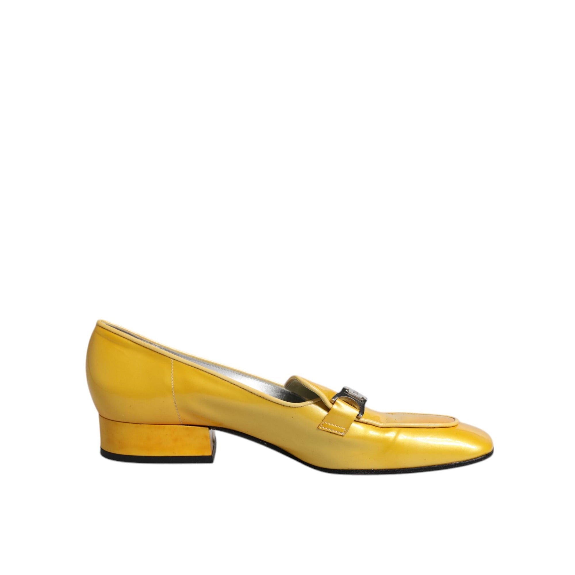 Dolce &amp; Gabbana Yellow Leather Logo Plaque Slip On Mocassin Shoes