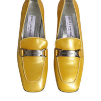 Dolce & Gabbana Yellow Leather Logo Plaque Slip On Mocassin Shoes