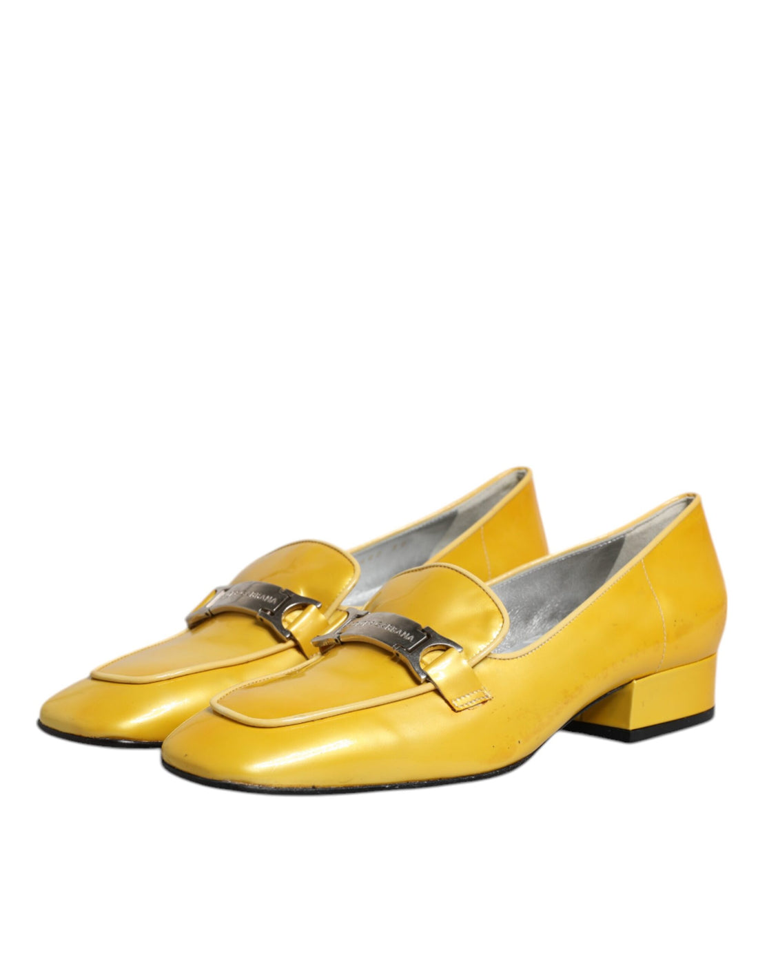 Dolce & Gabbana Yellow Leather Logo Plaque Slip On Mocassin Shoes