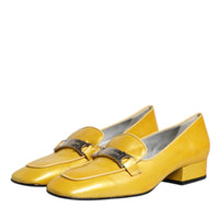 Dolce & Gabbana Yellow Leather Logo Plaque Slip On Mocassin Shoes