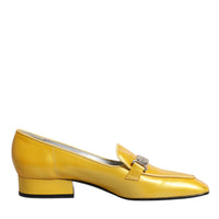 Dolce & Gabbana Yellow Leather Logo Plaque Slip On Mocassin Shoes