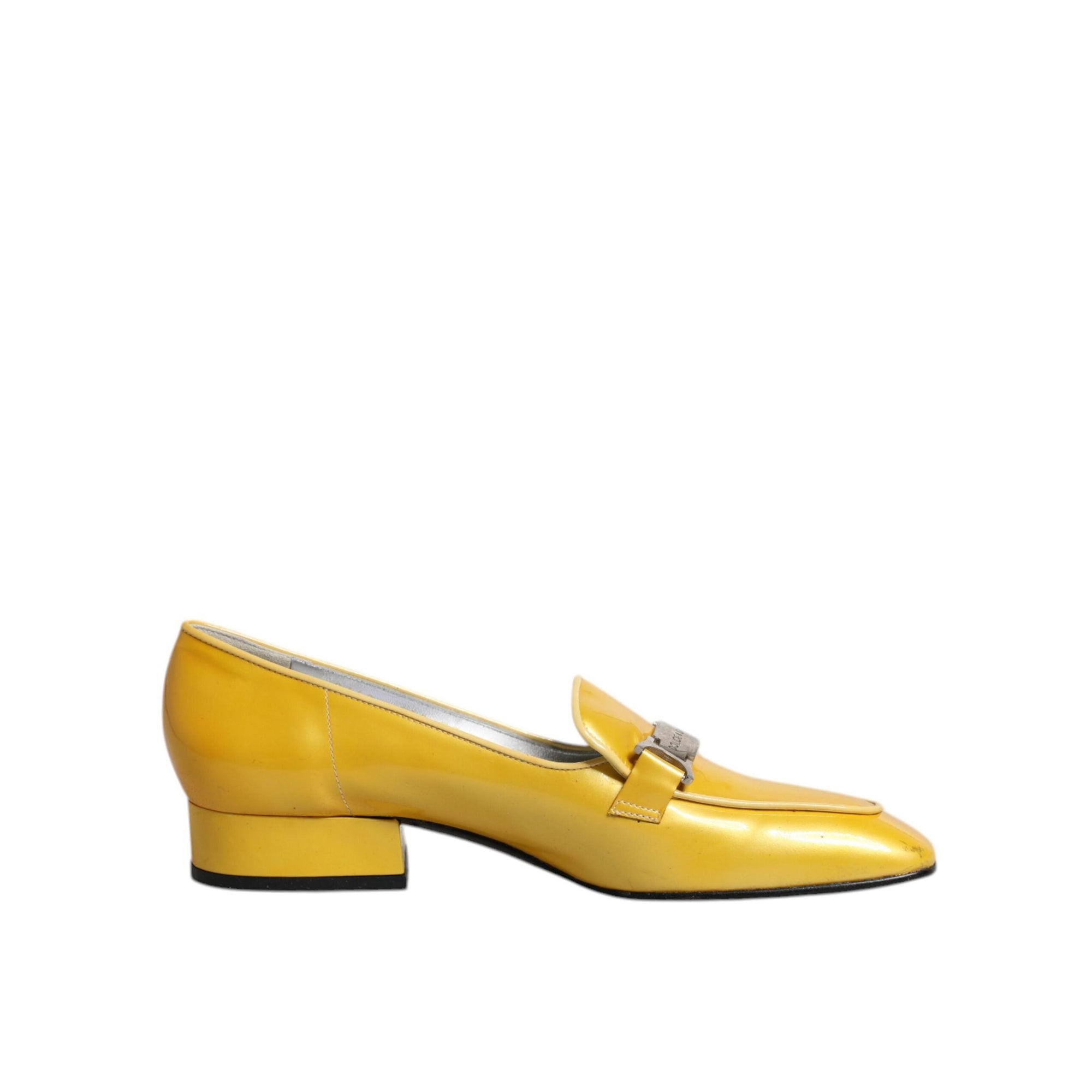 Dolce &amp; Gabbana Yellow Leather Logo Plaque Slip On Mocassin Shoes