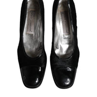 Dolce & Gabbana Black Leather Block Heels Pumps Shoes