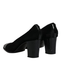 Dolce & Gabbana Black Leather Block Heels Pumps Shoes