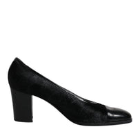 Dolce & Gabbana Black Leather Block Heels Pumps Shoes