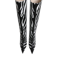 Dolce & Gabbana Black White Zebra Heels High Boots Shoes