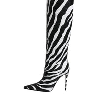 Dolce & Gabbana Black White Zebra Heels High Boots Shoes