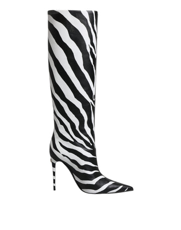 Dolce & Gabbana Black White Zebra Heels High Boots Shoes