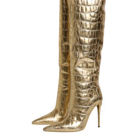 Dolce & Gabbana Gold Leather Stiletto Heels High Boots Shoes