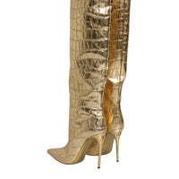 Dolce & Gabbana Gold Leather Stiletto Heels High Boots Shoes