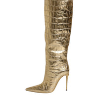 Dolce & Gabbana Gold Leather Stiletto Heels High Boots Shoes