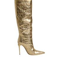 Dolce & Gabbana Gold Leather Stiletto Heels High Boots Shoes