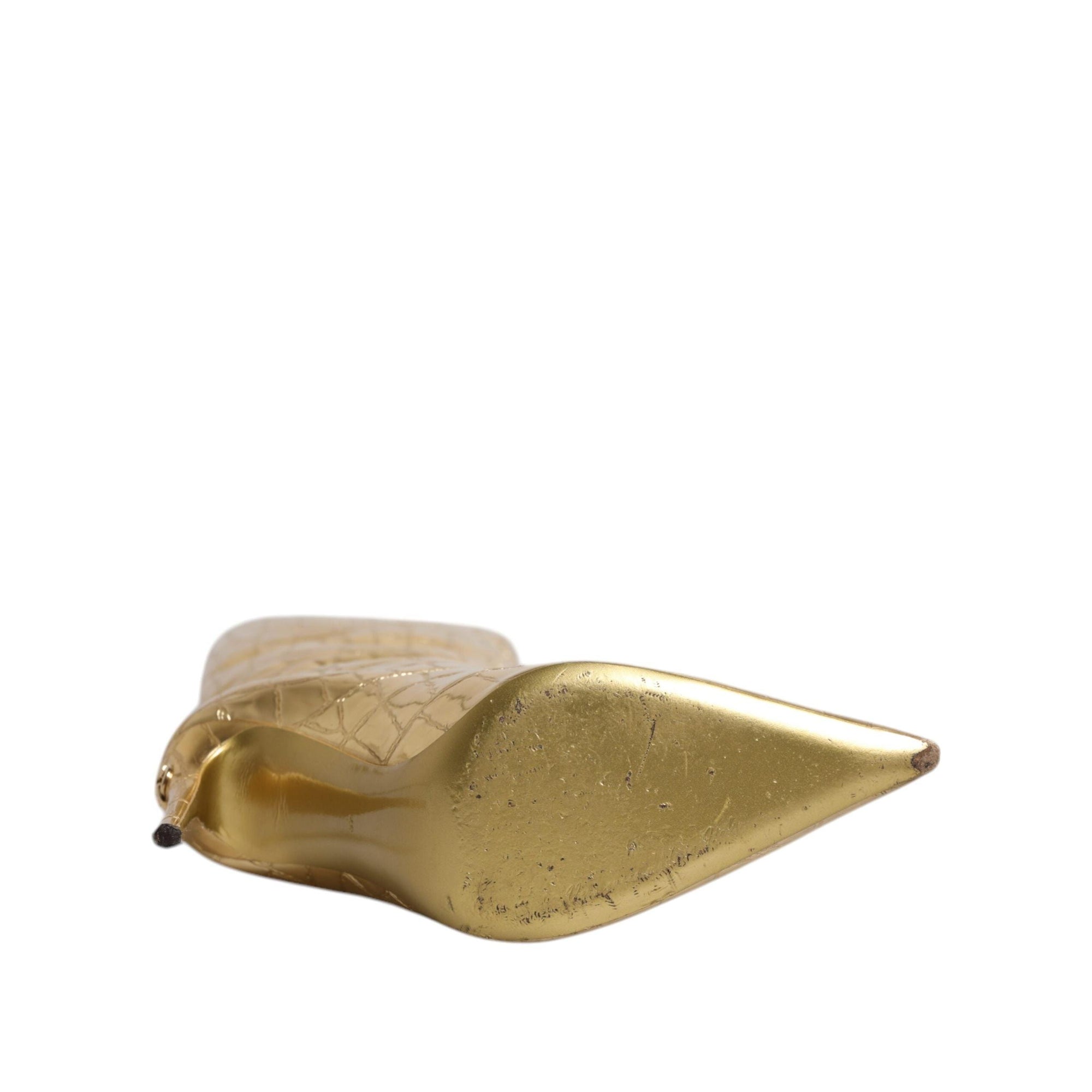 Dolce &amp; Gabbana Gold Leather Stiletto Heels High Boots Shoes