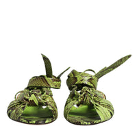 Dolce & Gabbana Green Animal Print Ankle Wrap Sandals Shoes