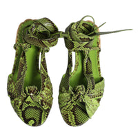 Dolce & Gabbana Green Animal Print Ankle Wrap Sandals Shoes