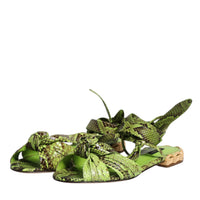 Dolce & Gabbana Green Animal Print Ankle Wrap Sandals Shoes