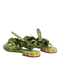 Dolce & Gabbana Green Animal Print Ankle Wrap Sandals Shoes