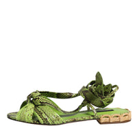 Dolce & Gabbana Green Animal Print Ankle Wrap Sandals Shoes