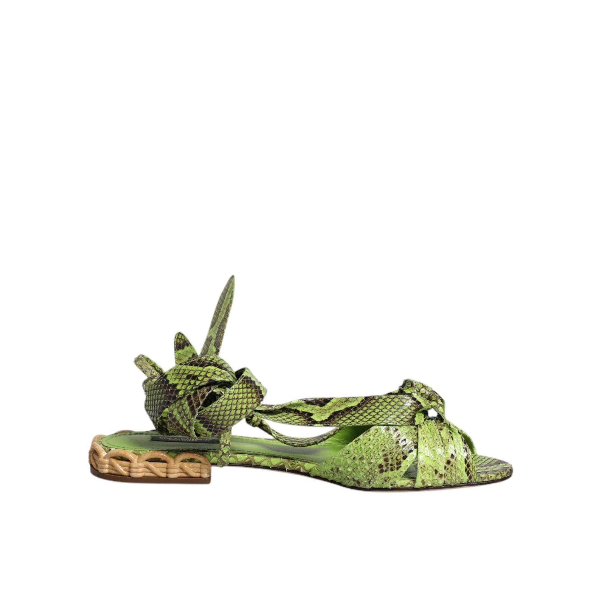 Dolce &amp; Gabbana Green Animal Print Ankle Wrap Sandals Shoes