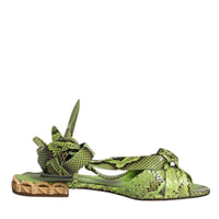 Dolce & Gabbana Green Animal Print Ankle Wrap Sandals Shoes