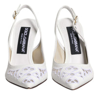 Dolce & Gabbana White Leather Stiletto Heels Slingback Shoes