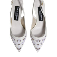 Dolce & Gabbana White Leather Stiletto Heels Slingback Shoes