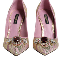 Dolce & Gabbana Pink Gold Jacquard Crystal High Heels Pumps Shoes