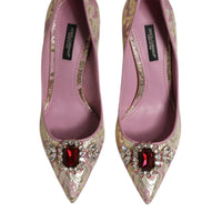 Dolce & Gabbana Pink Gold Jacquard Crystal High Heels Pumps Shoes