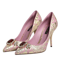 Dolce & Gabbana Pink Gold Jacquard Crystal High Heels Pumps Shoes